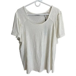 T Tahari Woman NWT 3XL White Flutter Sleeve Short Sleeve Top Plus Size Tee
